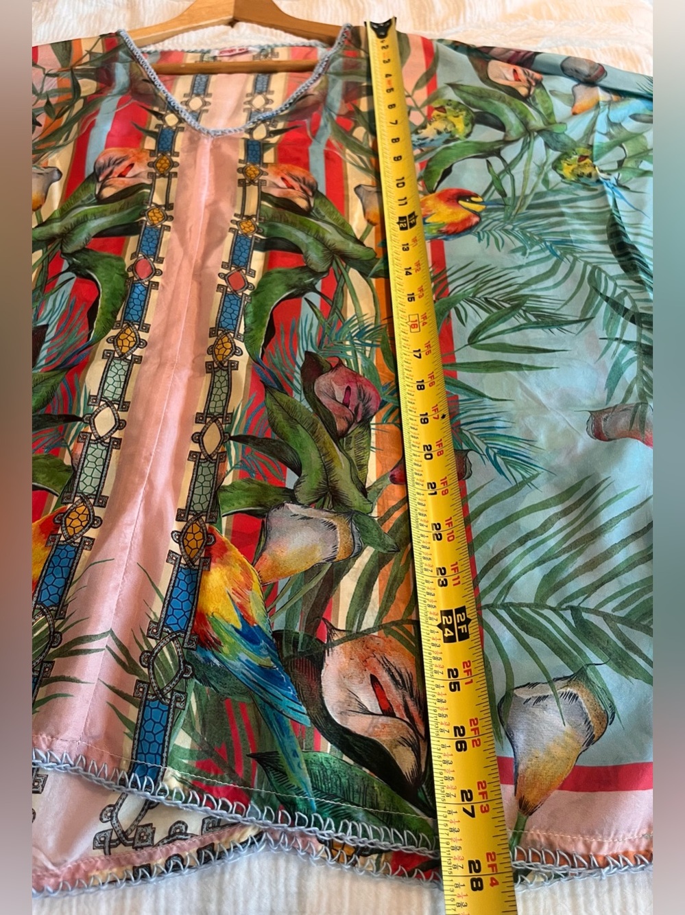 Johnny Was Capri Botanical Parrot Print V-Neck Tunic 100% Silk Medium - Picture 12 of 15